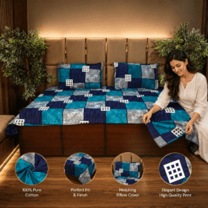 Abstract Patchwork Grid Wami Pure cotton bedsheet