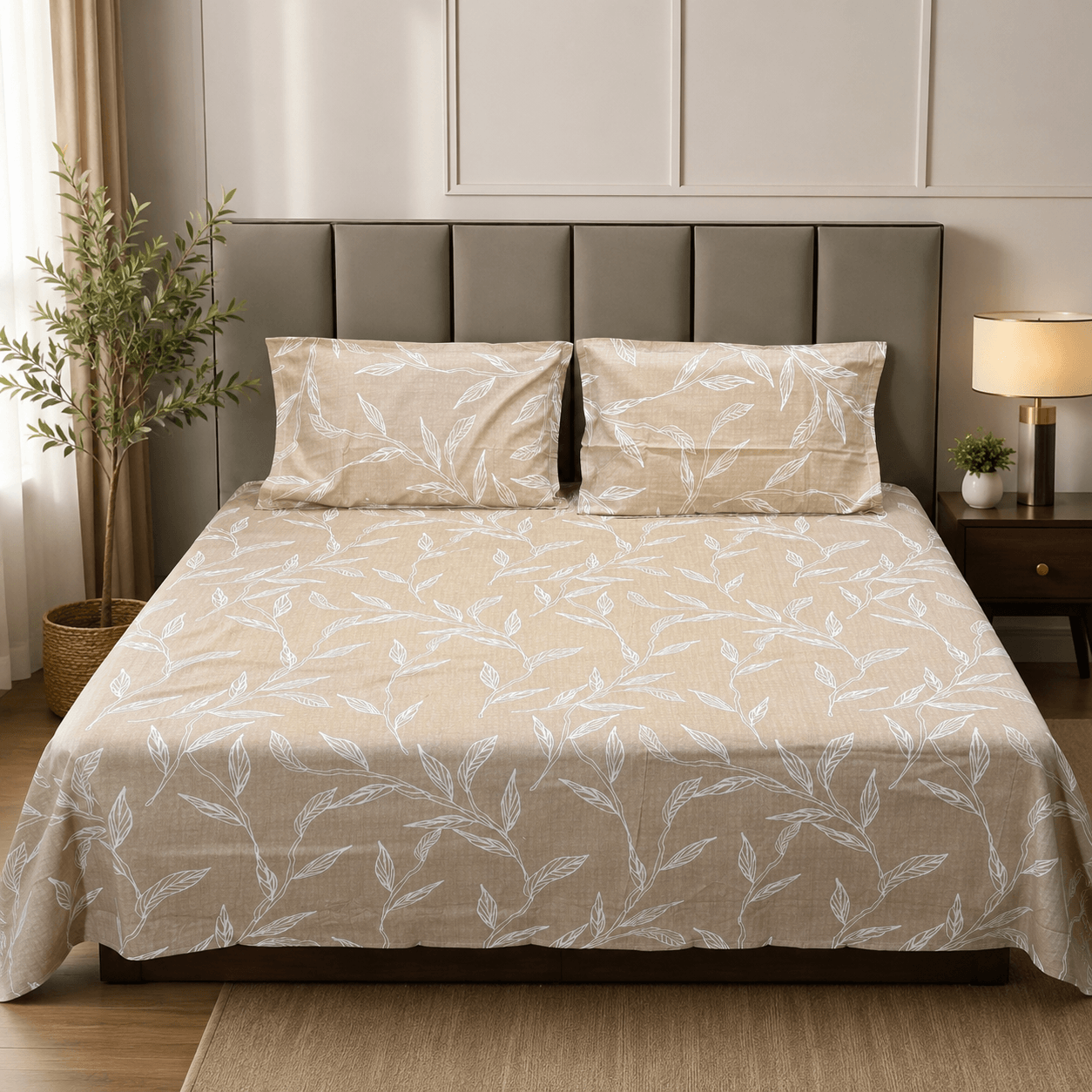Botanical Leaf pure cotton king size bedsheet Botanical Leaf pure cotton king size bedsheet