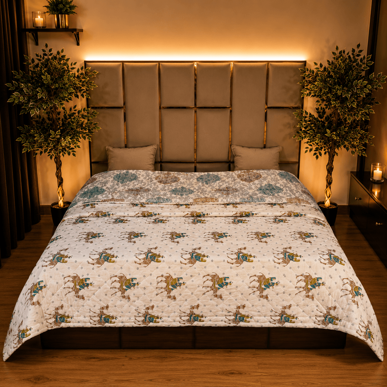 Camel Rider Blue pure cotton jaipuri quilt Camel Rider Blue pure cotton jaipuri quilt