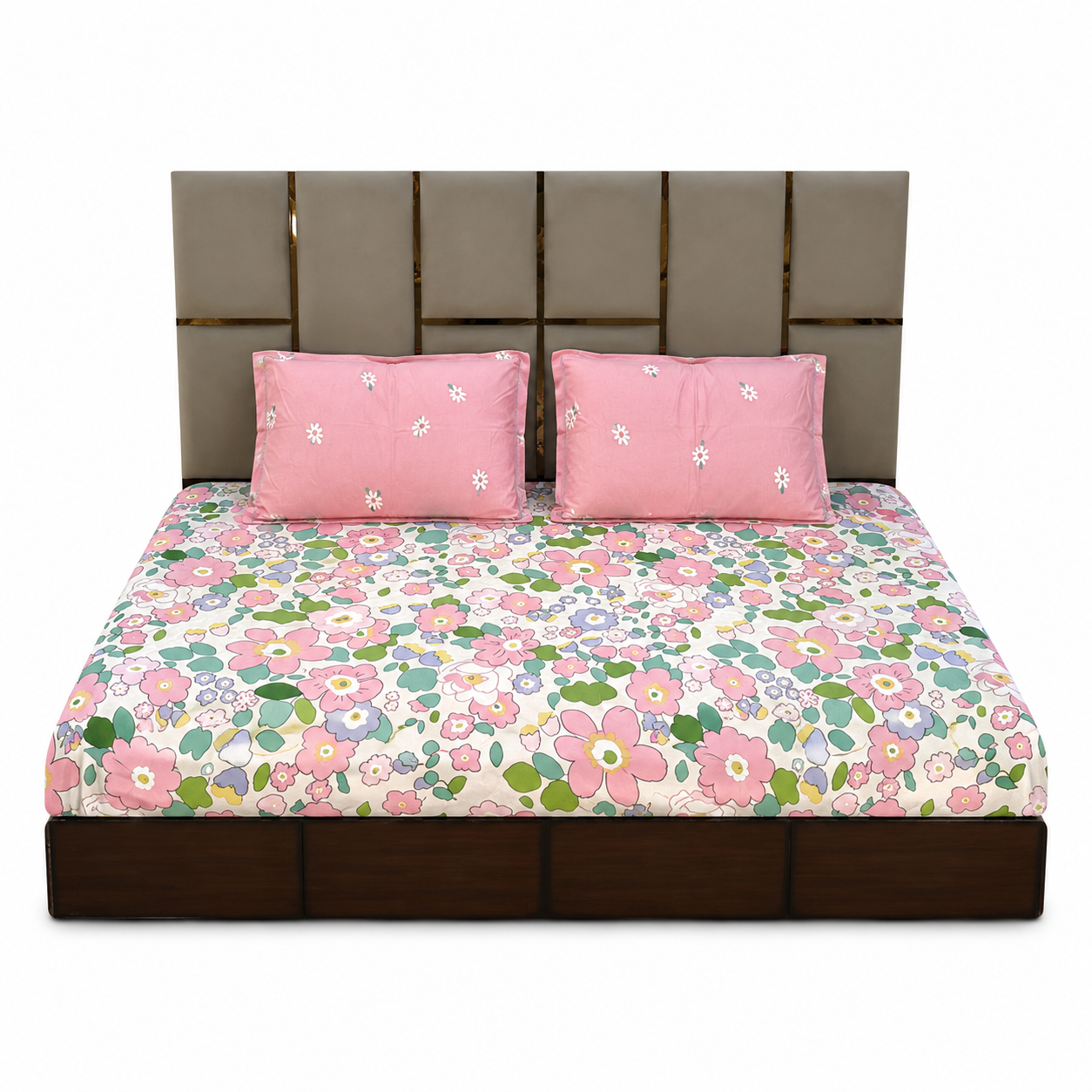Jazkaa Luxe Mix & Match Elastic Fitted King Size Bedsheet with 2 Pillow Covers | Premium Cotton Fitted Bed Sheet for King Bed | Soft Breathable Bedding Set