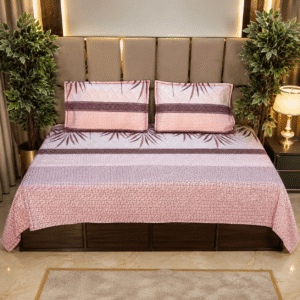 Pink Palms Print Solitaire pure cotton bedsheet