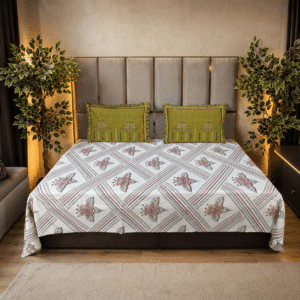 lotus motif white pure cotton bedsheet