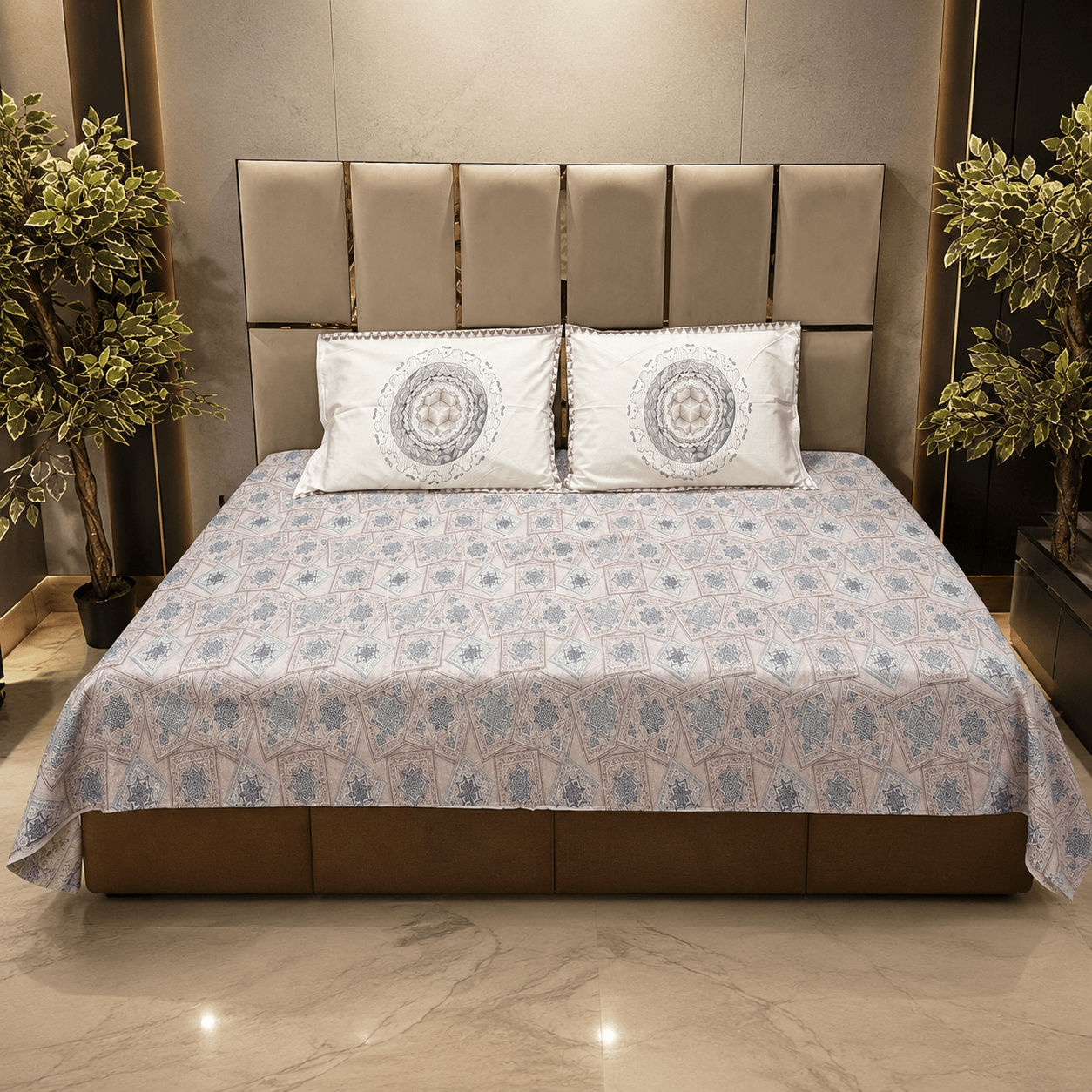 Floral Medallion Blue pure cotton king size bedsheet