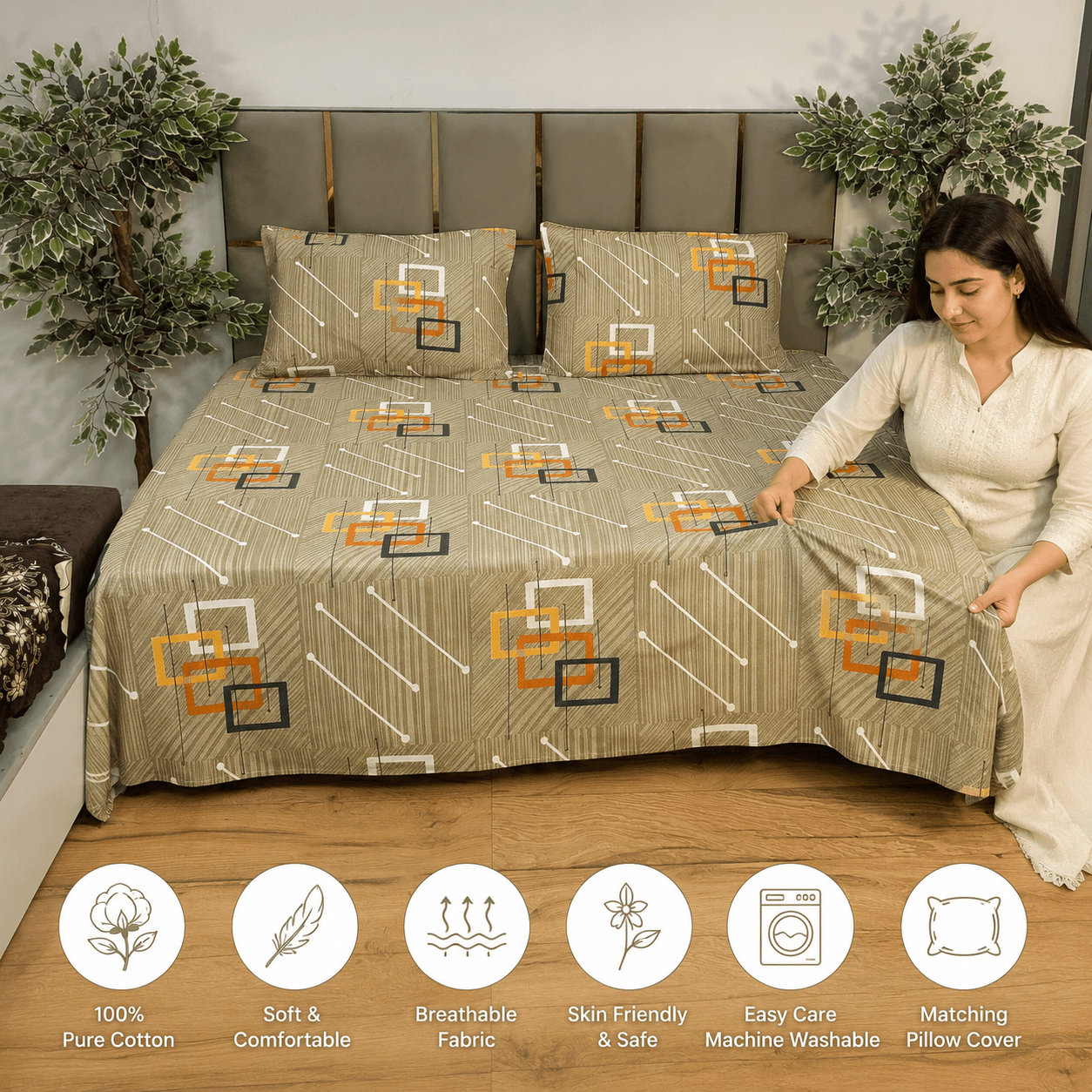 Geometric Maze Erina pure cotton kingsize bedsheet Geometric Maze Erina pure cotton kingsize bedsheet