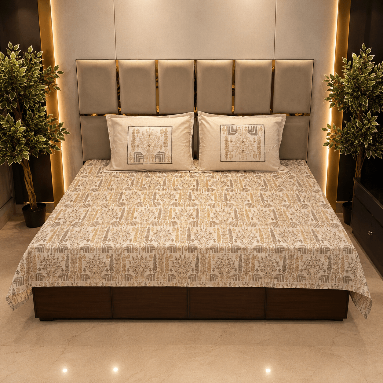 Geometric Motif Brown pure cotton king size bedsheet