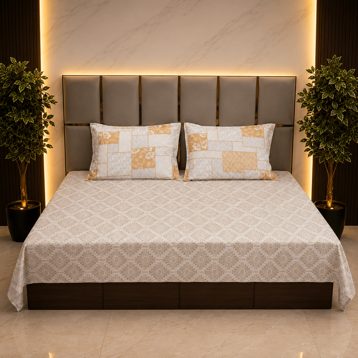 Geometric Motif Yellow pure cotton king size bedsheet