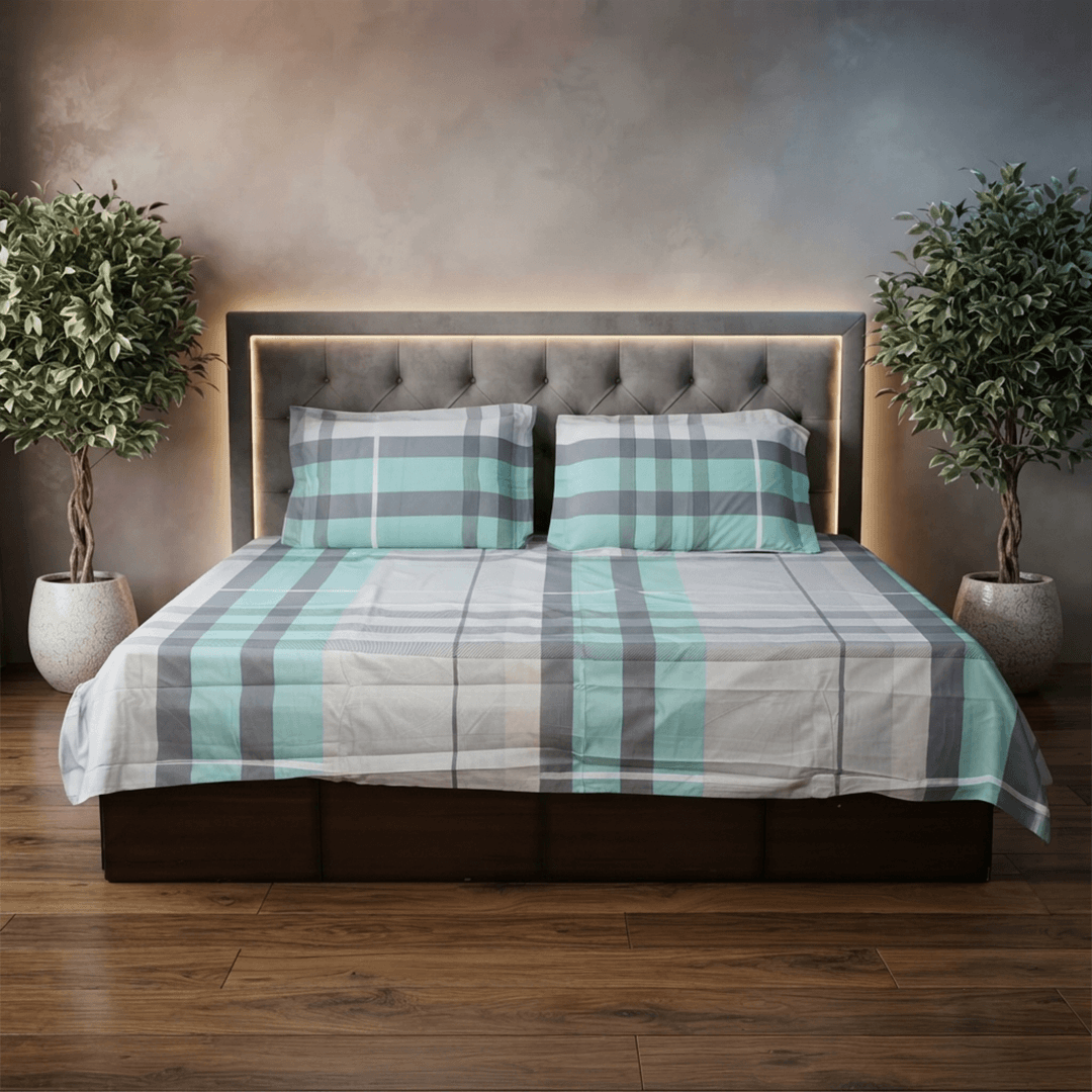 Grid Check Print wami pure cotton bedsheet Grid Check Print wami pure cotton bedsheet