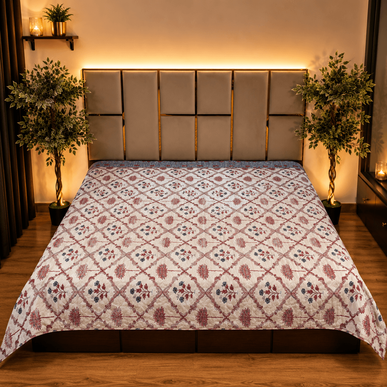 Jaipuri Floral Trellis cotton viscose mix double bed quilt Jaipuri Floral Trellis cotton viscose mix double bed quilt