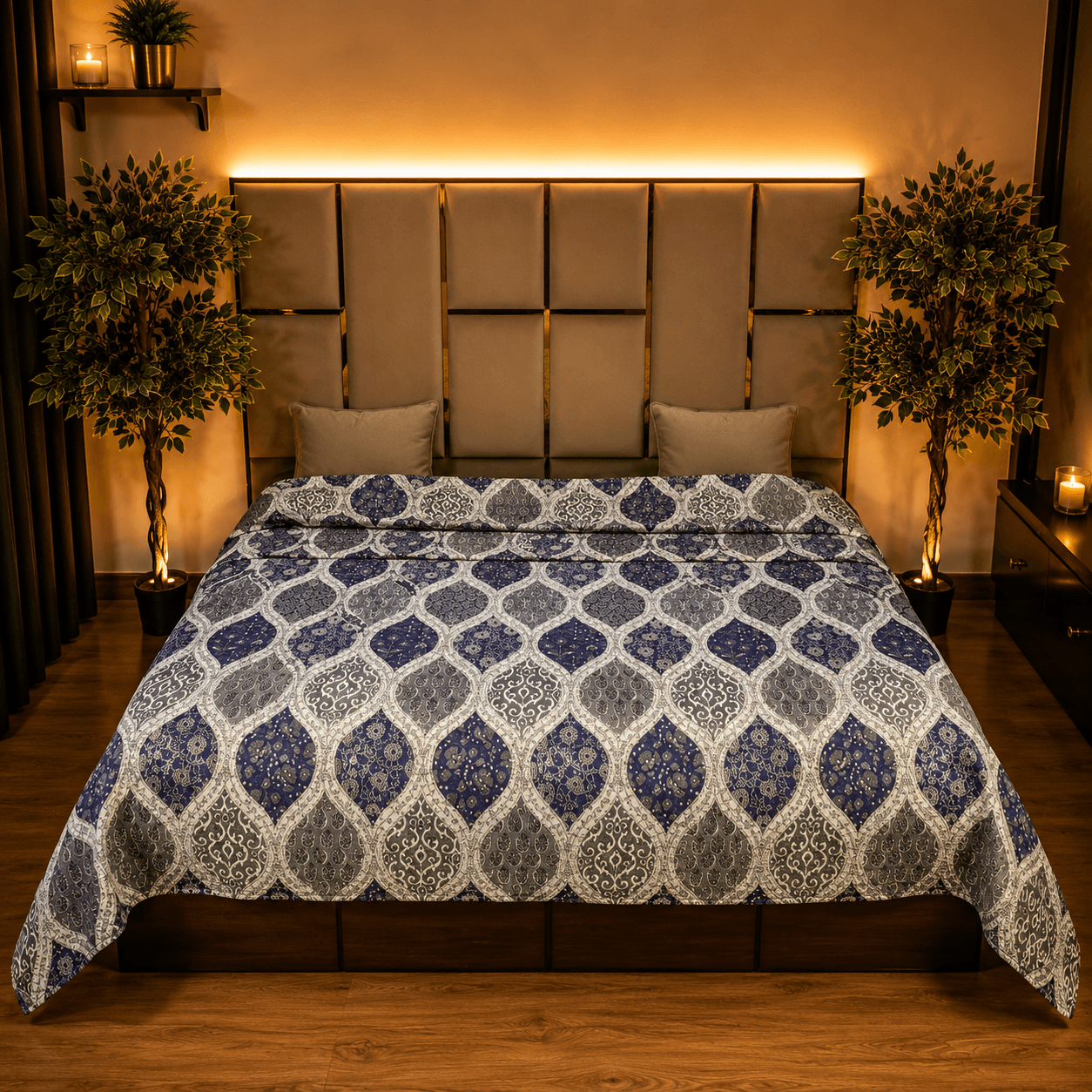 Jaipuri Heritage Lattice cotton viscose mix double bed quilt Jaipuri Heritage Lattice cotton viscose mix double bed quilt