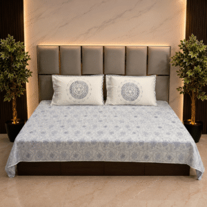 Ornate Tile Blue pure cotton king size bedsheet