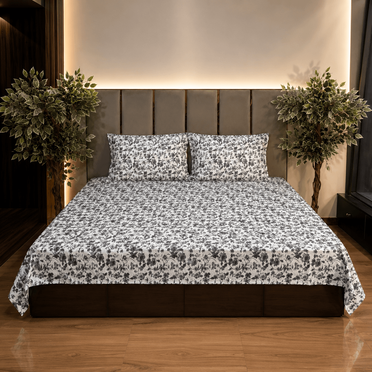 Sepia Floral Blue Queen size bedsheet