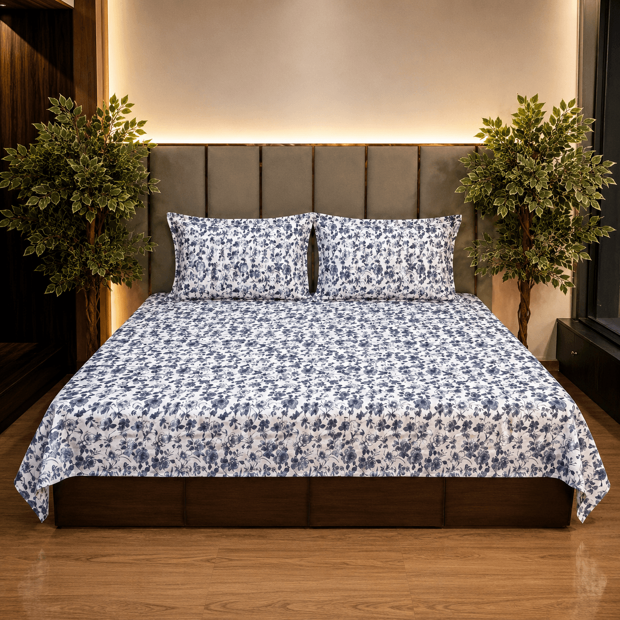 Sepia Floral Grey Queen size bedsheet