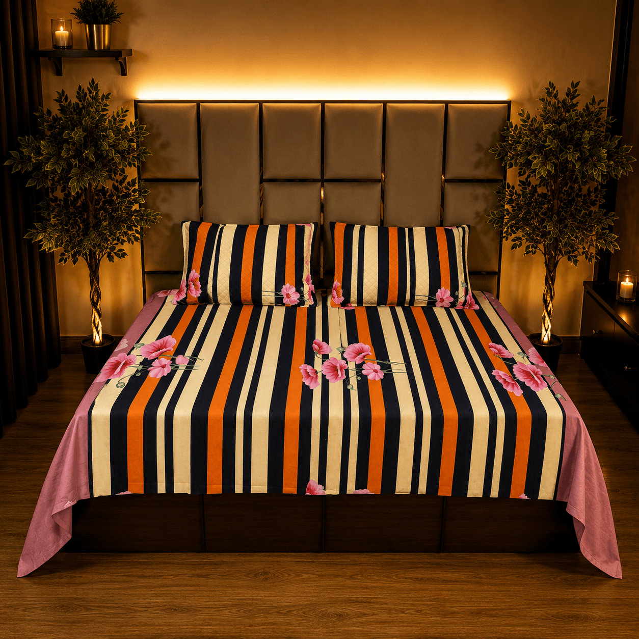 Striped Floral Erina pure cotton kingsize bedsheet Striped Floral Erina pure cotton kingsize bedsheet