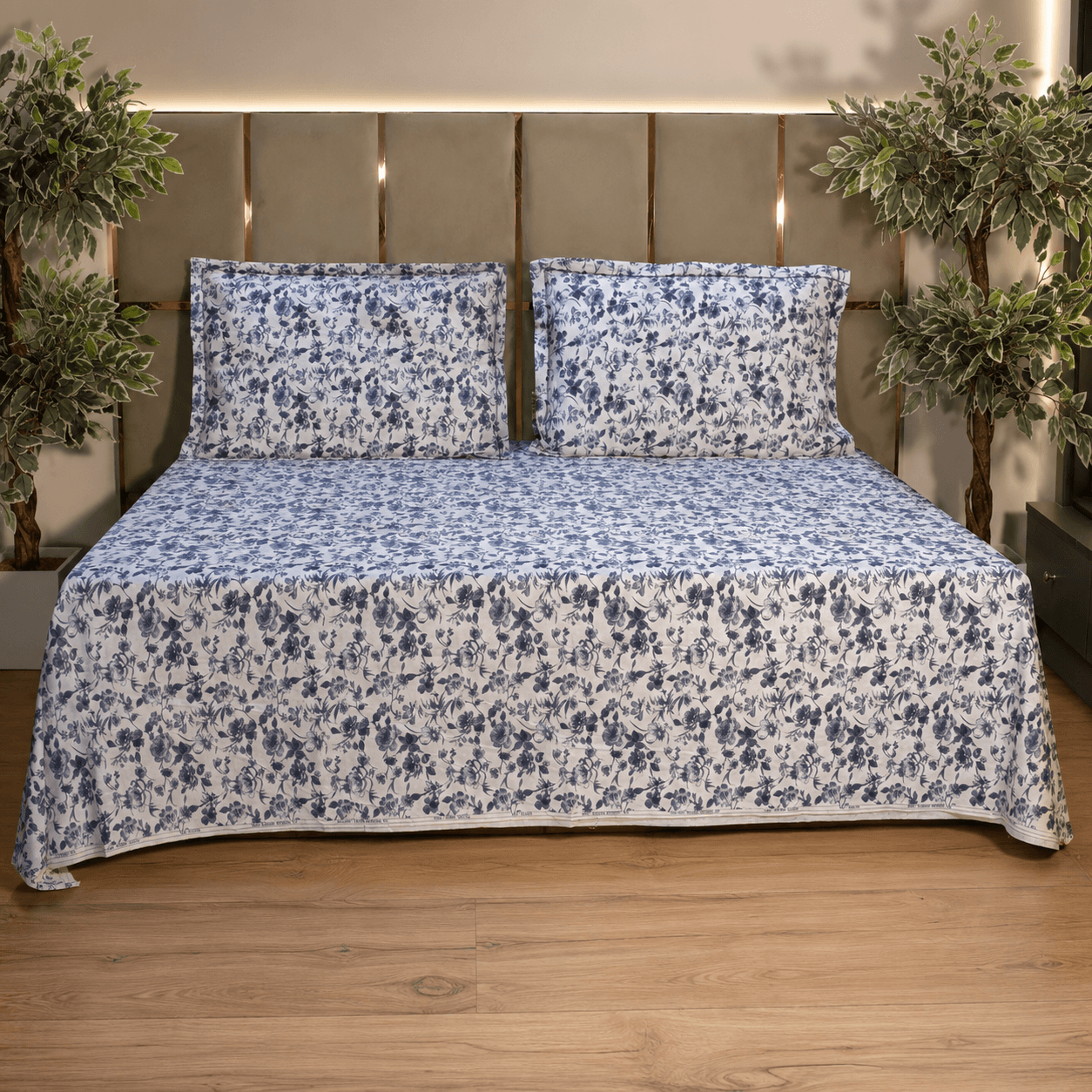 Sepia floral blue pure cotton king size bedsheet