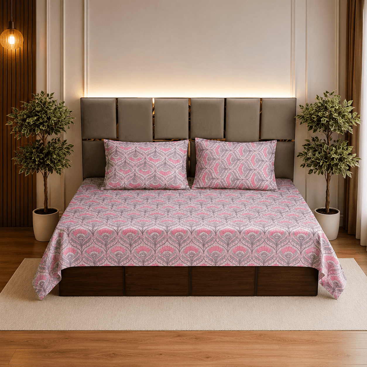 Blush Lotus Garden 5435 pure cotton kingsize bedsheet