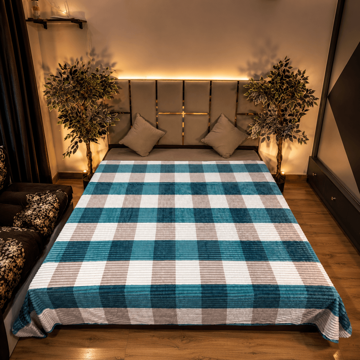 Teal Blue Checks soft touch ac quilts