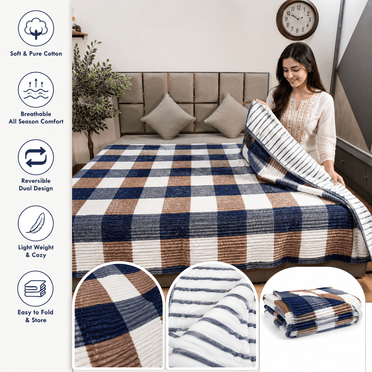 Navy Blue Checks Soft touch ac quilts