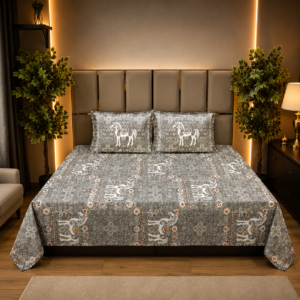 Jaipuri Horse Grey Rangmahal Pure Cotton Bedsheet