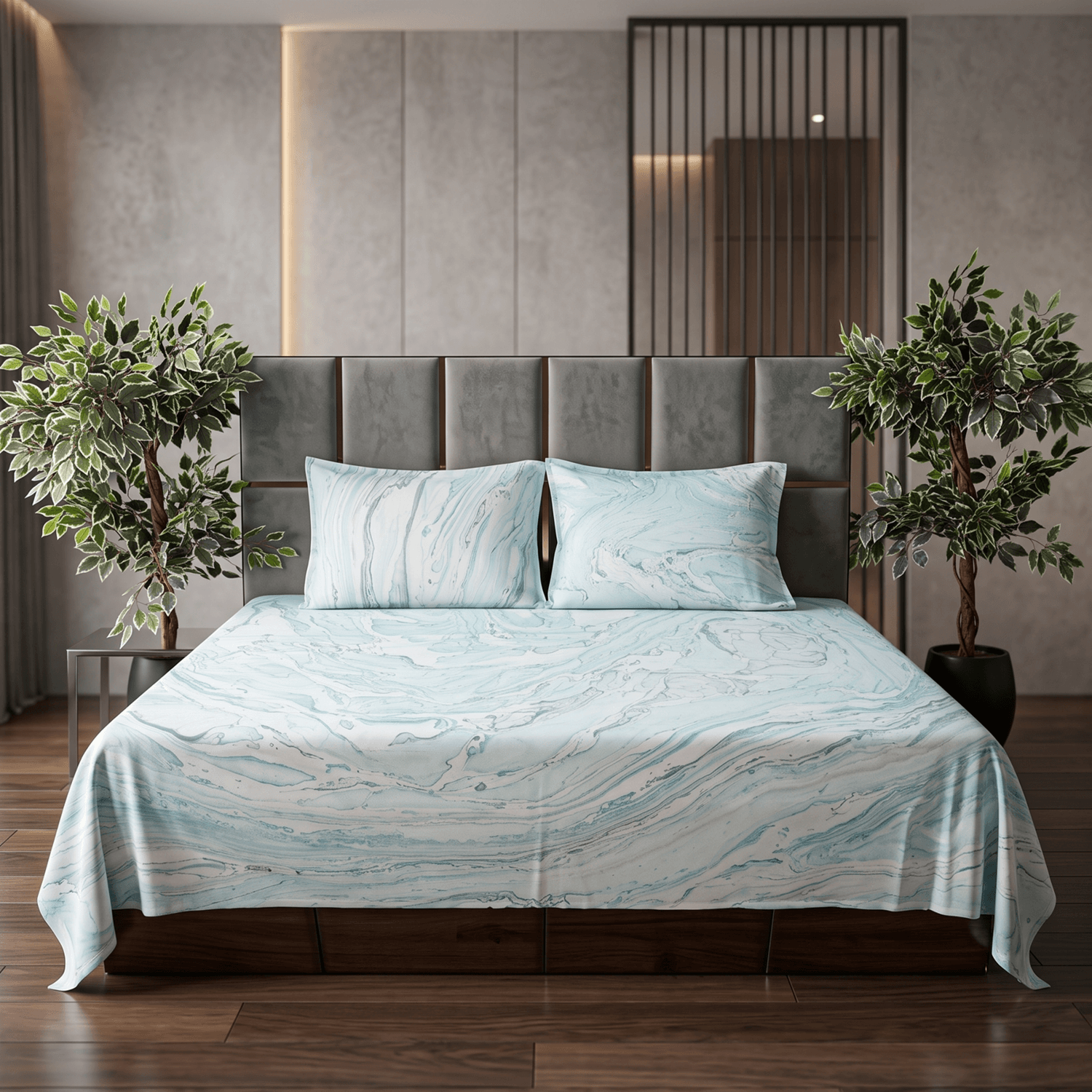 Ocean Mist Marble Print Bedsheet with matching pillow Cover