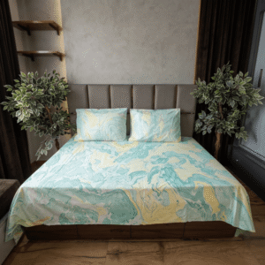 Mint Luxe Marble Print Bedsheet with matching pillow Cover